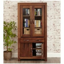 Fernhurst Solid Walnut Large Glazed Bookcase -Office Furniture Sales 2024 073002